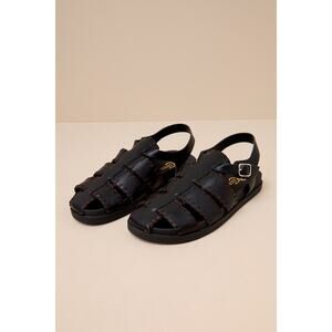 bc footwear Jasmina Black Vegan Leather Stitched Fisherman Sandals